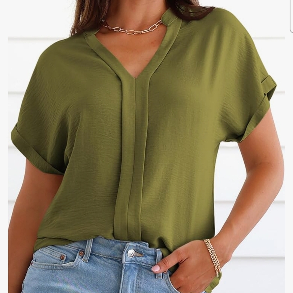 Green Women's V-Neck Top